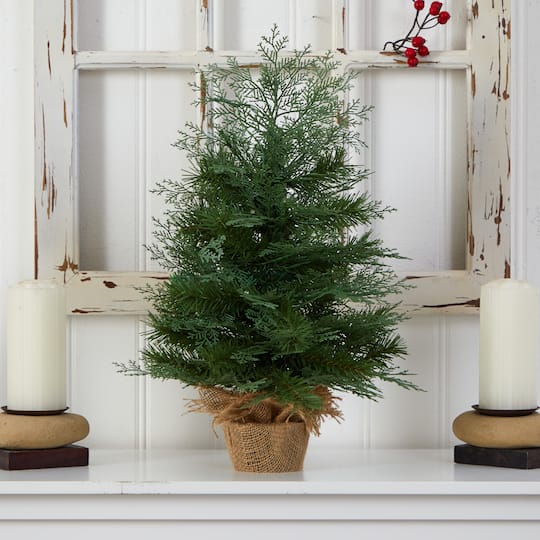 2ft. Pre-Lit Artificial Christmas Tree in Burlap Base, Warm White LED Lights